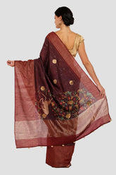 Deep Garnet Moonga Silk Saree - Silk Mark Certified